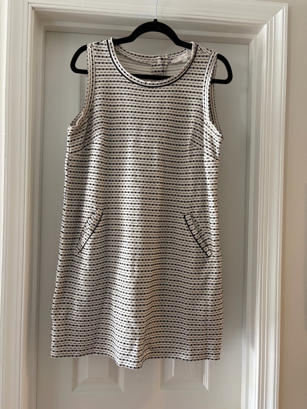 LOFT Sleeveless Black and White Striped Shift Dress